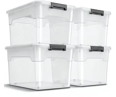 Juskys Dėžės su dangčiais 4 vnt. 33x45x26 cm baltos/pusiau skaidrios