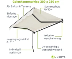 Juskys Ištraukiama markizė 300x250 cm smėlio spalvos
