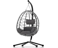 Juskys Kabantis kiaušinio formos krėslas Aria su stoveliu 95x95x196 cm tamsiai pilkas