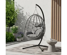 Juskys Kabantis kiaušinio formos krėslas Aria su stoveliu 95x95x196 cm tamsiai pilkas