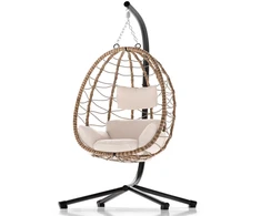 Juskys Kabantis kiaušinio formos krėslas Aria su stoveliu 95x95x196 cm tamsiai pilkas