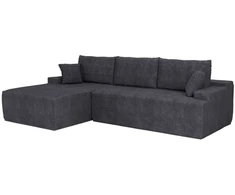 Juskys Kampinė sofa Coredo Cord 250x56x155 cm tamsiai pilka su pufu kairėje