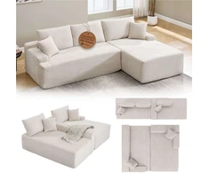 Juskys Kampinė sofa Coredo su pufiku dešinėje 250x56x155 cm kreminė