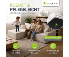 Juskys Kampinė sofa Coredo su pufu kairėje, smėlio spalvos