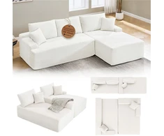 Juskys Kampinė sofa Homestar Coredo su dešiniuoju otomanu, kreminė