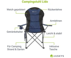 Juskys Kempingo kėdė Lido su butelių laikikliu ir nešiojimo krepšiu 62x62x102 cm tamsiai mėlyna