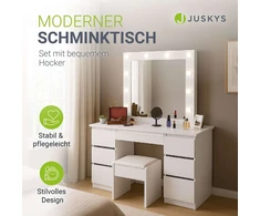 Juskys Komedonas Homestar Talea su LED ir taburete Melly 110x40x141 cm baltas