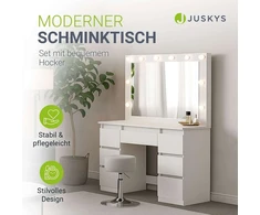 Juskys Komedonas Lilia su LED ir taburetė Tonia 108x41x140 cm balta