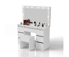 Juskys Komedonas Lilia su LED ir taburetė Melly 108x41x140 cm balta