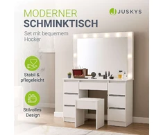 Juskys Komedonas Lilia su LED ir taburetė Melly 108x41x140 cm balta