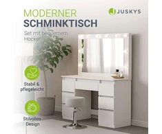 Juskys Komedonas Lilia su LED ir taburetė Tonia 108x41x140 cm balta