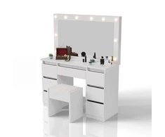 Juskys Komedonas Lilia su LED ir taburetė Melly 108x41x140 cm balta