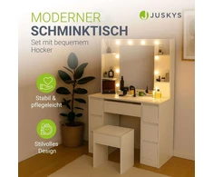 Juskys Komedonas Malia su LED ir taburetė Melly 107x40x140 cm balta