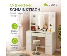 Juskys Komedonas Malia su LED ir taburetė Tonia 107x40x140 cm balta