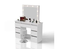 Juskys Kosmetinis staliukas Talea su LED ir taburetė Tonia 110x40x141 cm balta