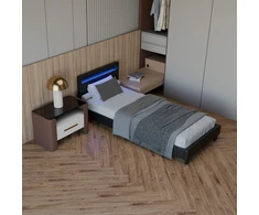 Juskys Lakuotas lova Paris 90x200 cm juoda su LED apšvietimu