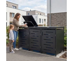 Juskys Metalinis ratinis šiukšlių dėžės dėžė Arel 3 konteineriai 136x120x80 cm antracito spalvos