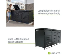 Juskys Metalinis ratinis šiukšlių dėžės dėžė Arel 3 konteineriai 136x120x80 cm antracito spalvos