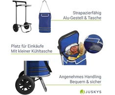 Juskys Pirkinių vežimėlis su dviem ratais 98x37x43 cm tamsiai mėlynas