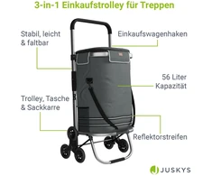 Juskys Pirkinių vežimėlis su laiptų kopikliu 98x37x43 cm pilkas