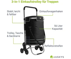 Juskys Pirkinių vežimėlis su laiptų kopikliu 56 L juodas