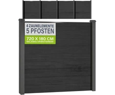 Juskys Privatumo tvora rinkinys 4 WPC plokštės 170x2x180 cm antracito spalvos 5 stulpai