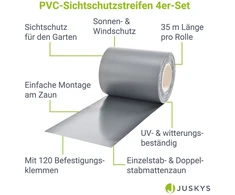 Juskys Privatumo tvoros juostos 4 vnt. 35 m x 19 cm šviesiai pilkos spalvos