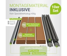 Juskys Privatumo tvoros komplektas 10 panelių 11 stulpų 170x2x180 cm iš tiko medienos