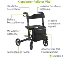 Juskys Rollator Vital 63x68x80-94 cm juodas/pilkas