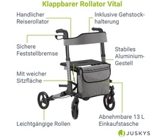 Juskys Rollator Vital 63x68x80-94 cm pilka/juoda