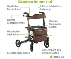 Juskys Rollator Vital 63x68x80-94 cm rudas
