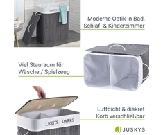 Juskys Skalbinių krepšys Skirtas garbanotiems plaukams 72 L 40x60 cm pilkas