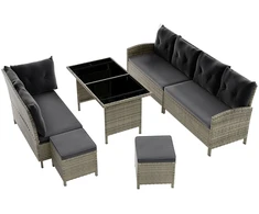 Lauko baldų komplektas Juskys Sodo baldų poilsio komplektas Manacor 228x178x80 cm Pilkas poliratanas