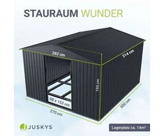 Juskys Sodo namelis XXL su dvišlaičiu stogu 164x88x182 cm tamsiai pilkas