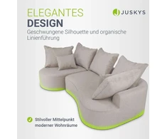 Juskys Sofa Tirano 300x83x155 cm smėlio spalvos veliūrinė su pufu kairėje