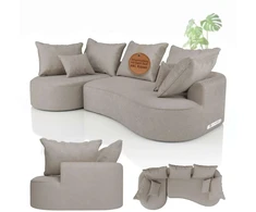 Juskys Sofa Tirano 300x83x155 cm smėlio spalvos veliūrinė su pufu kairėje