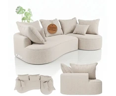 Juskys Sofa Tirano su dešine pufu 250x56x155 cm kreminė