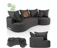 Juskys Sofa Tirano su dešine pufu 300x83x155 cm tamsiai pilkas veliūras