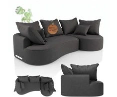 Juskys Sofa Tirano su dešine pufu 300x83x155 cm tamsiai pilkas veliūras
