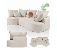 Juskys Sofa Tirano su kairiuoju pufiku, bouclé, kreminė