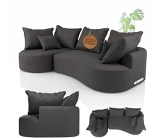 Juskys Sofa Tirano su kairiuoju pufu 300x83x155 cm tamsiai pilkas veliūras