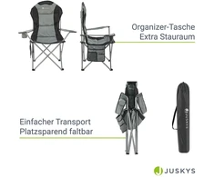 Juskys Stovyklavimo kėdė Lido su butelių laikikliu ir nešiojimo krepšiu 62x62x102 cm pilka