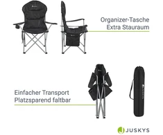 Juskys Stovyklavimo kėdė Lido su butelių laikikliu ir nešiojimo krepšiu 62x62x102 cm juoda
