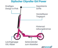 Juskys Vaikiškas paspirtukas Homestar Girl Power 88x37x96-106 cm rožinis
