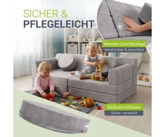 Juskys Vaikiškas žaidimų sofa Kayo 150x75x50 cm šviesiai pilkas kordas