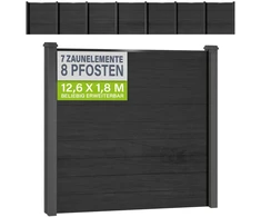 Juskys WPC privatumo tvoros rinkinys 7 vnt. 170x2x180 cm antracito spalvos su 8 stulpeliais