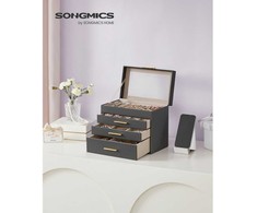 Songmics Papuošalų dėžutė, 15.3x25.1x21.5 cm, Pilka