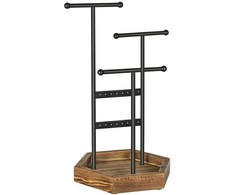 Songmics Papuošalų stovas su 2 strypais ir 3 skersiniais, juodas/rudas, 20,5 × 18 × 36 cm