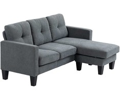 HOMCOM kampinė sofa-lova su keičiama chaise longue dalimi, L formos kampinis minkštasuolis su spyruoklių pagrindu, didelio tankio putplasčiu, lino audinio išvaizda svetainei, miegamajam, tamsiai pilka