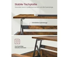 Songmics Vasagle Reguliuojamo aukščio žurnalinis staliukas 60 x 100 x (48-62) cm